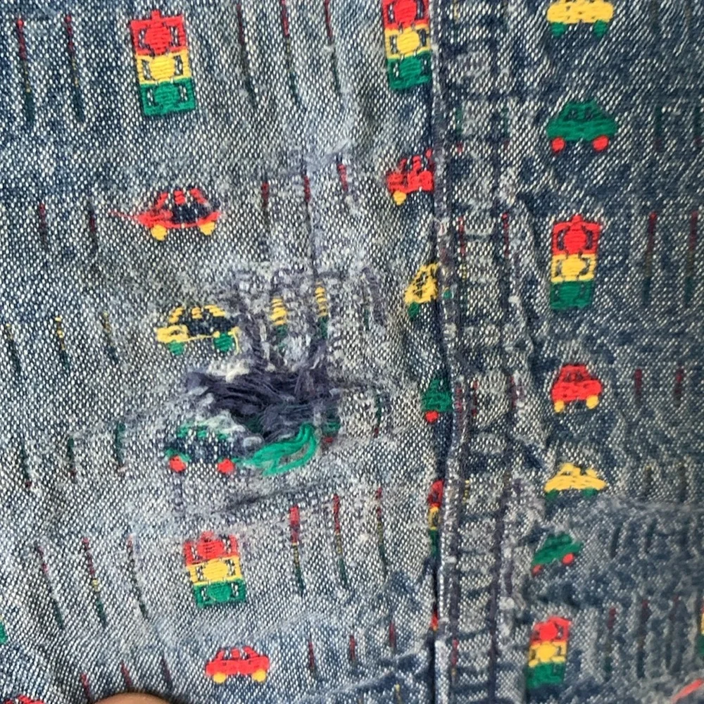 Oshkosh Toddler 18 Months Car Print Denim Jeans Pants Vintage 90s Boy Girl - Picture 6 of 7